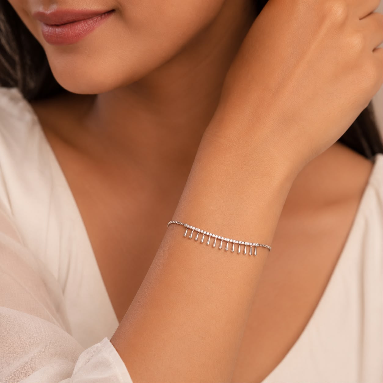 Silver Dewdrop Fringe Bracelet