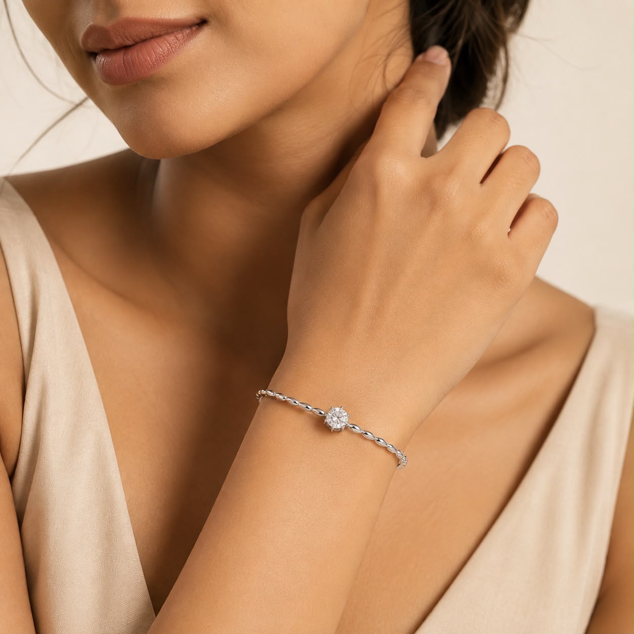 Silver Solitaire Twist Bangle