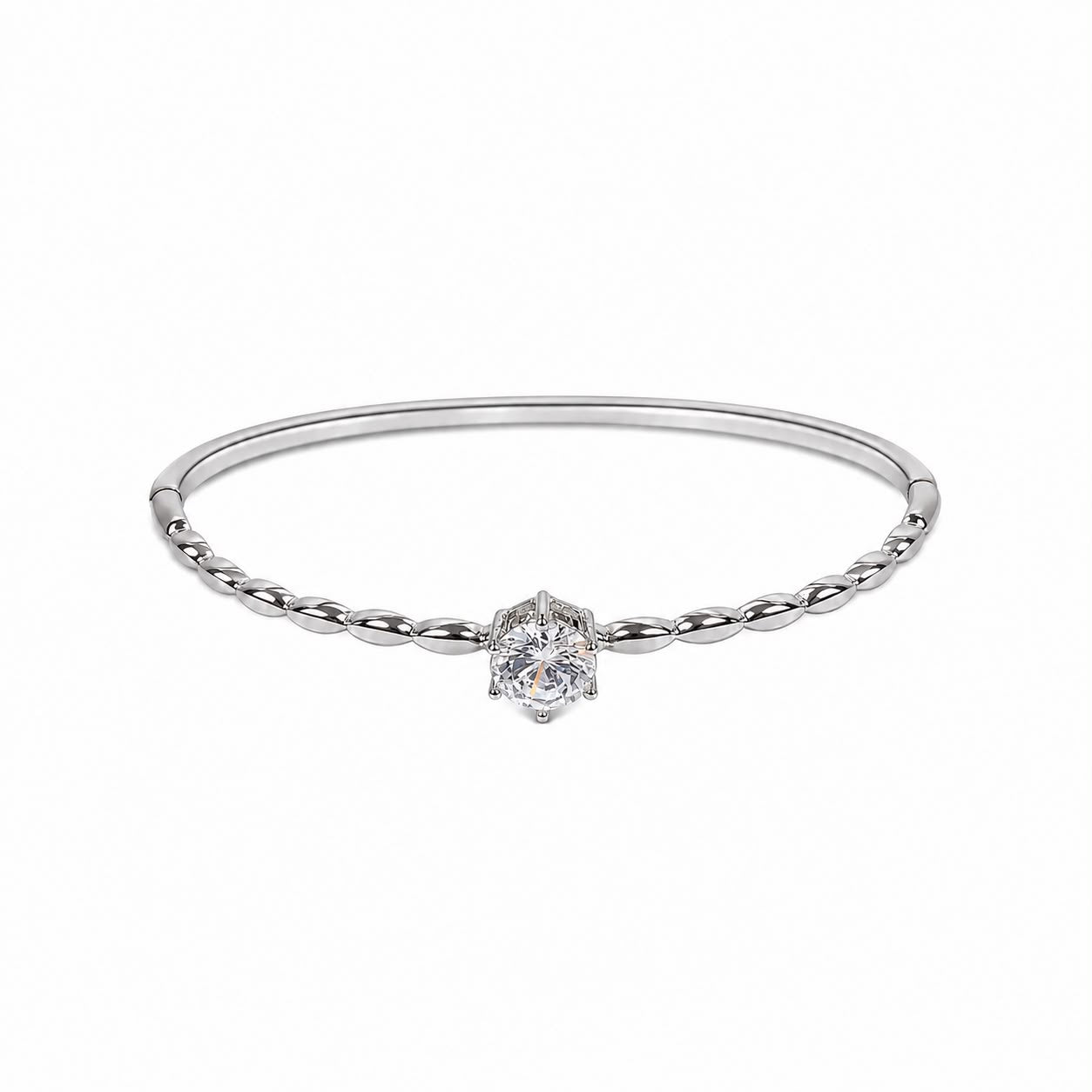 Silver Solitaire Twist Bangle