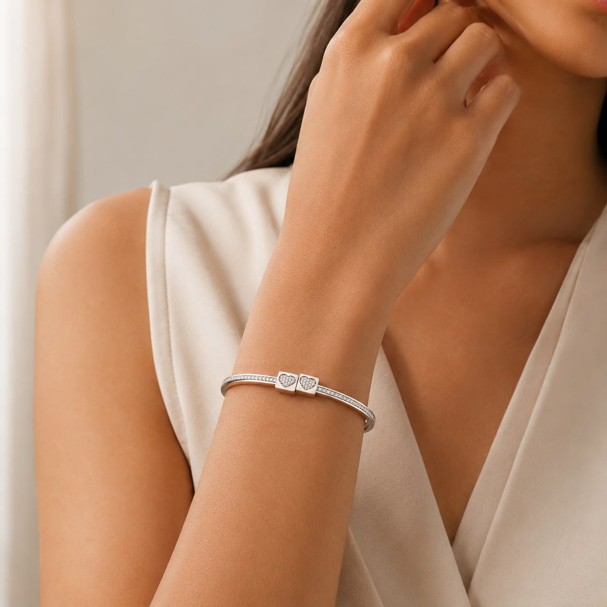 Silver Twin Heart Bangle