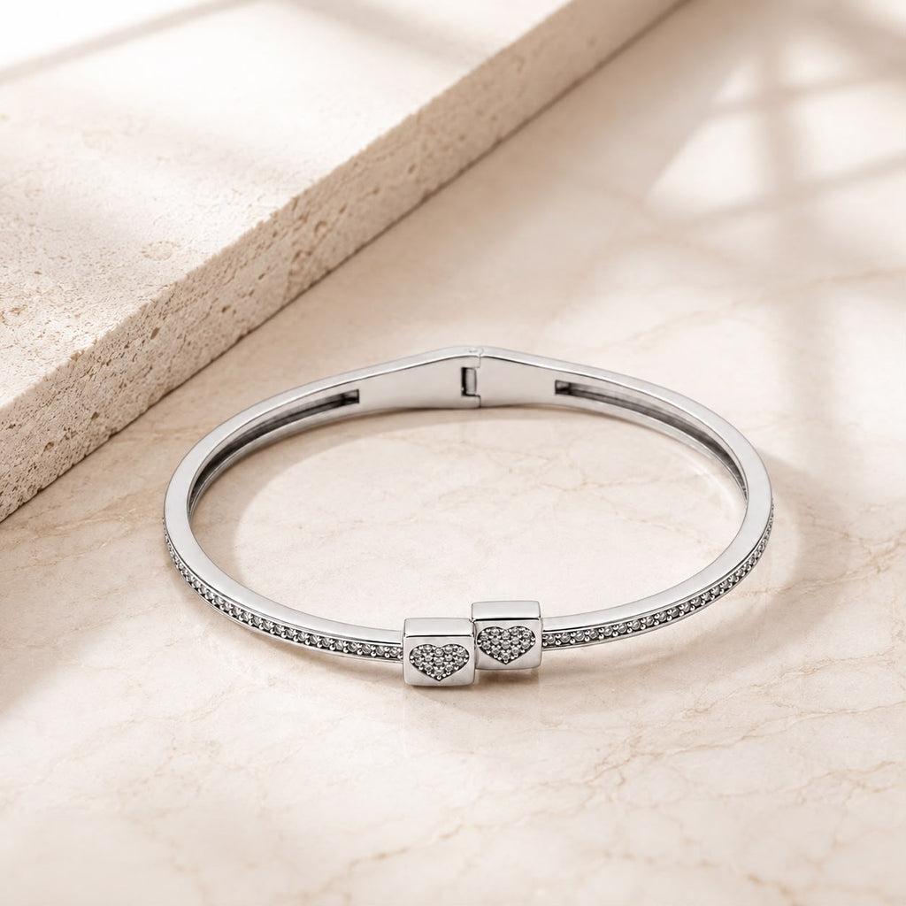 Silver Twin Heart Bangle
