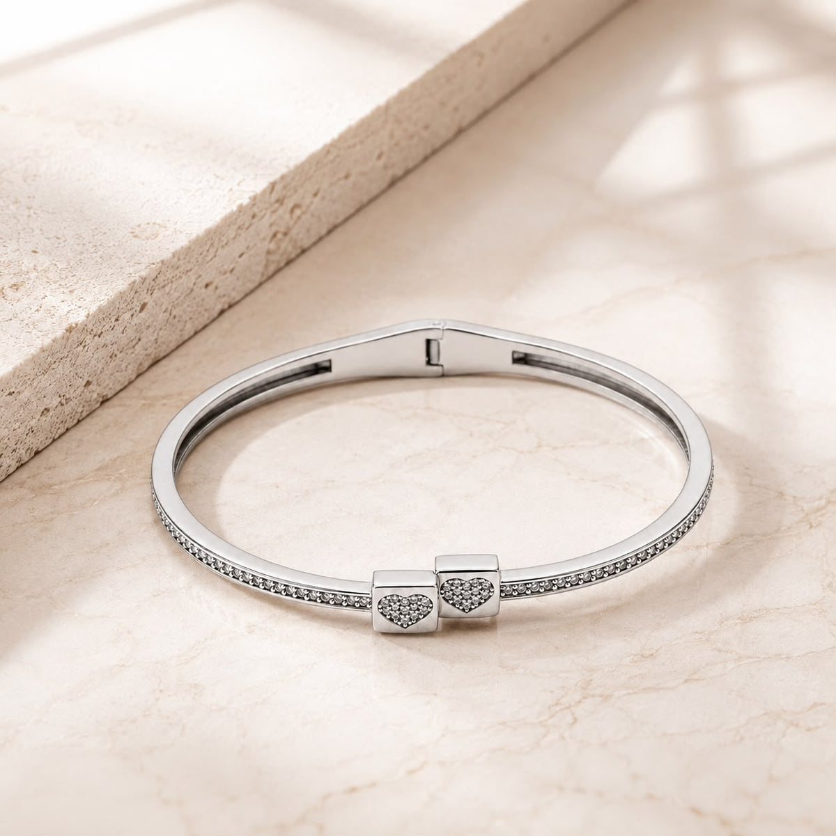 Silver Twin Heart Bangle