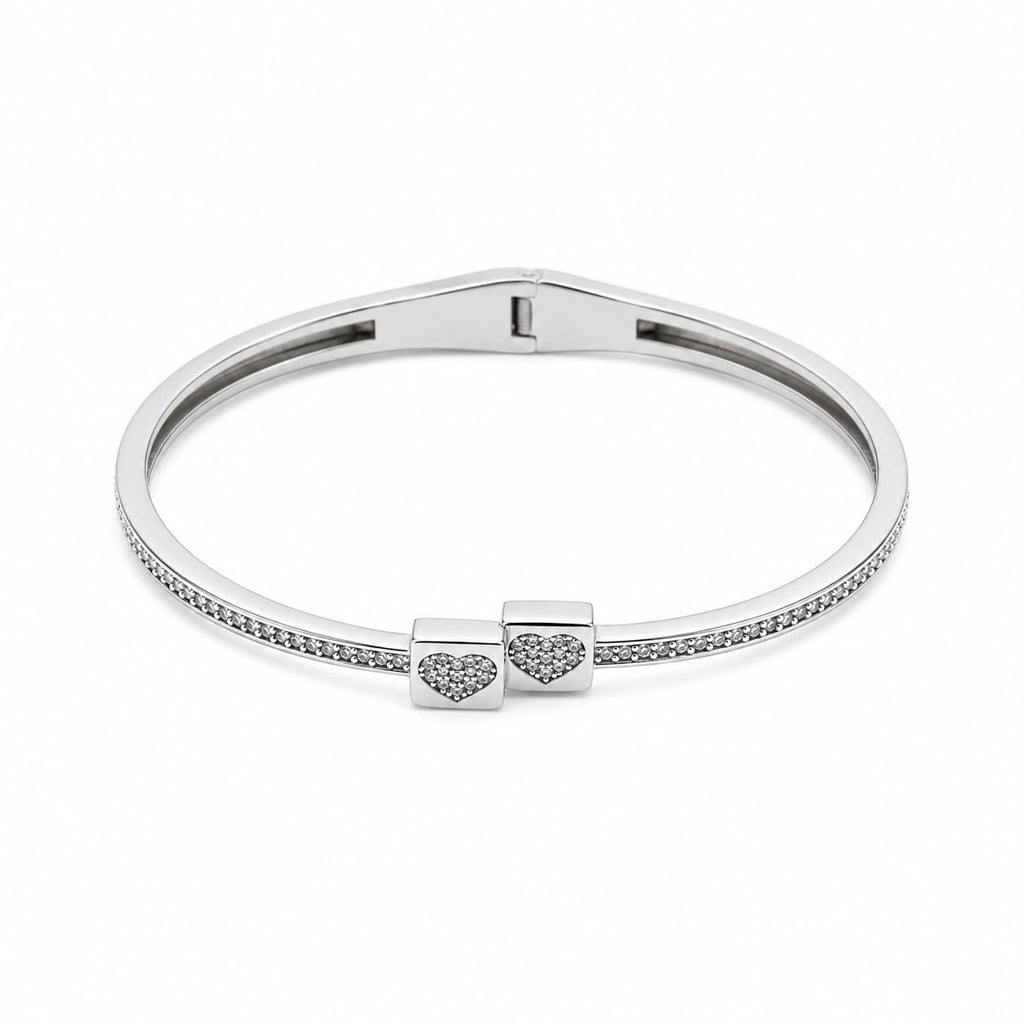 Silver Twin Heart Bangle