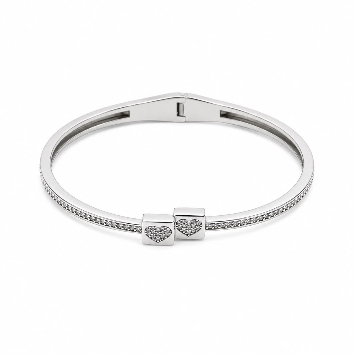 Silver Twin Heart Bangle