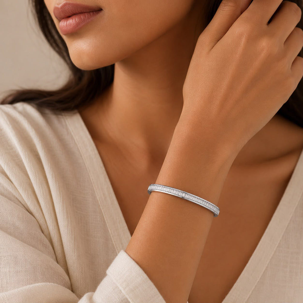 Silver Linear Baguette Bangle