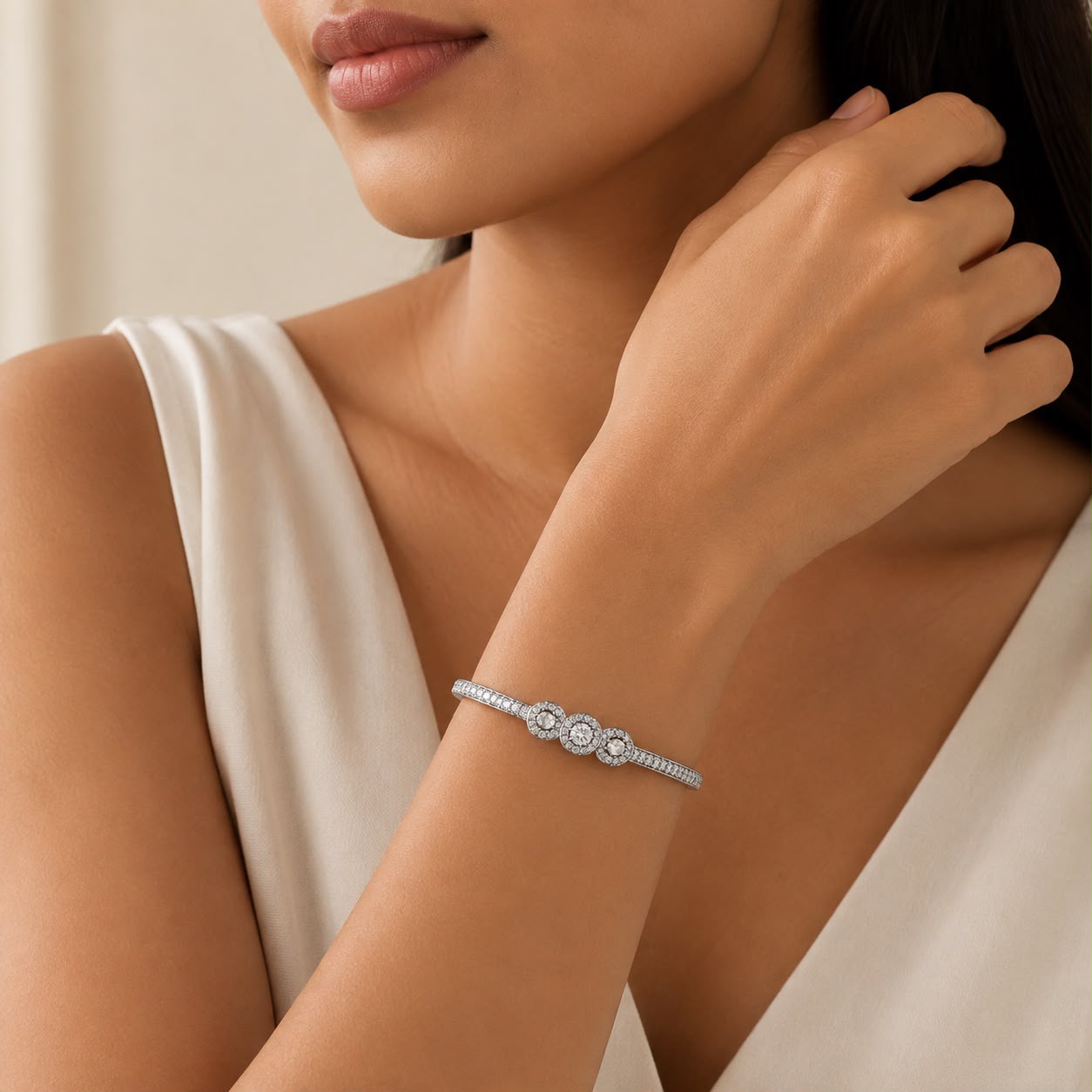 Silver Triple Halo Bangle
