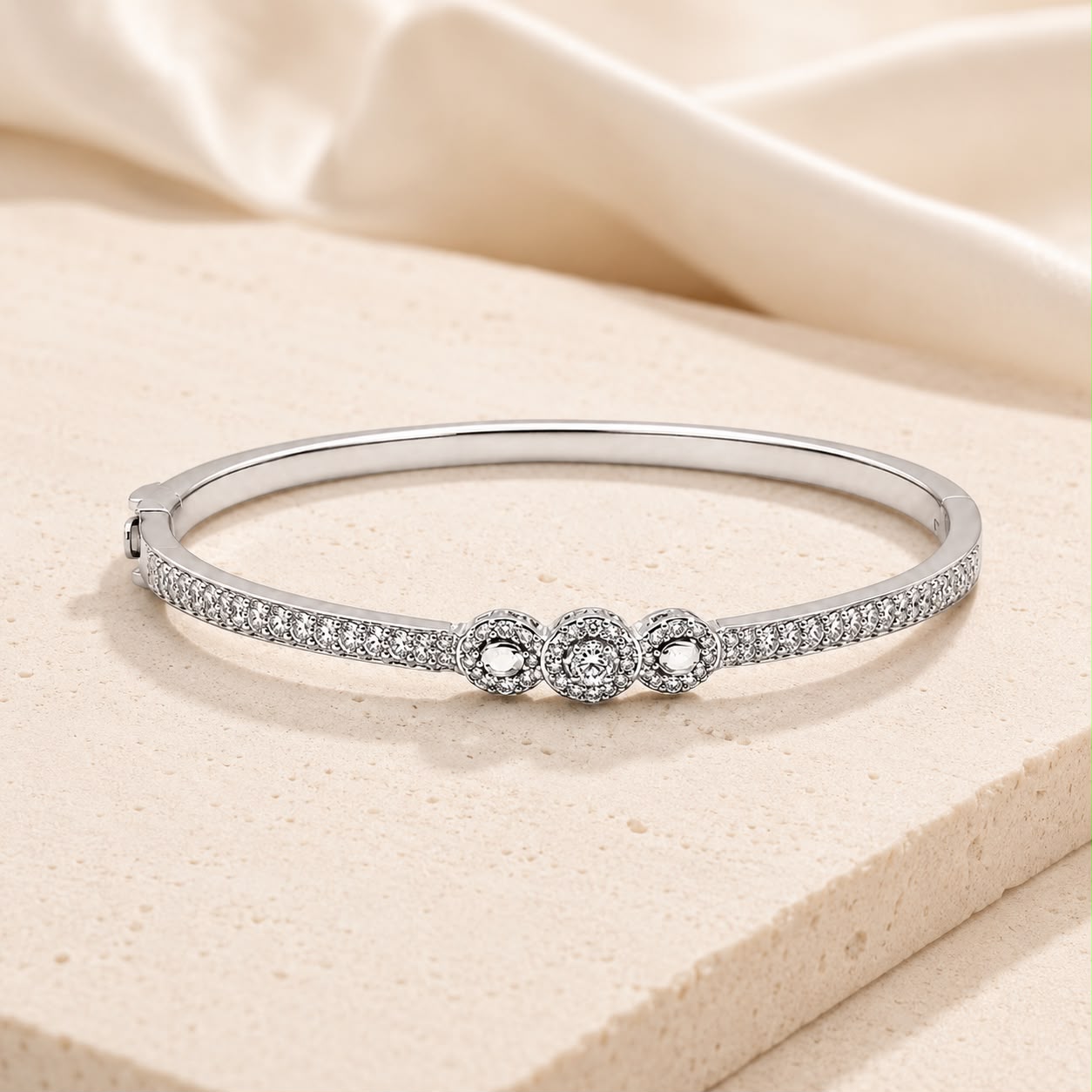 Silver Triple Halo Bangle