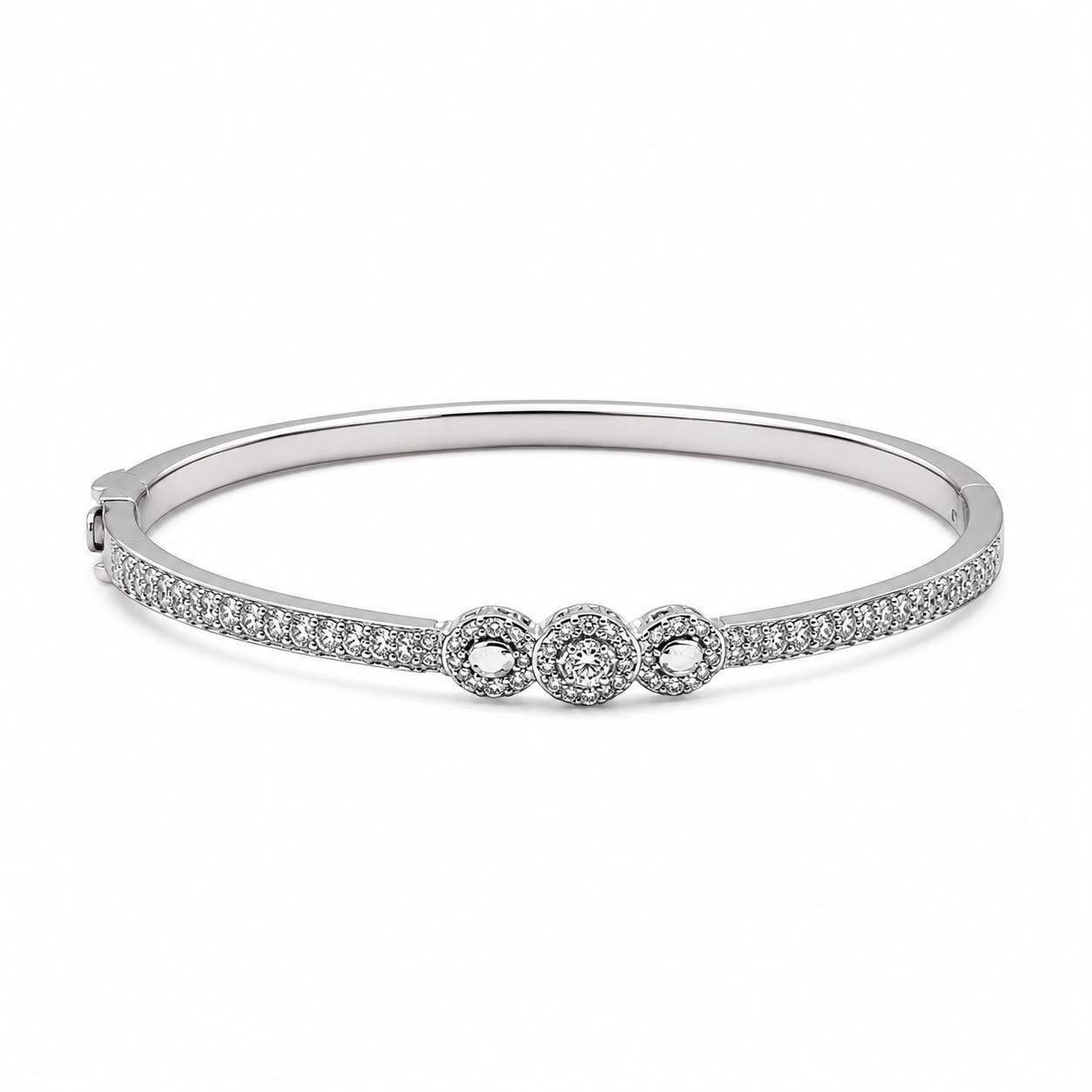 Silver Triple Halo Bangle