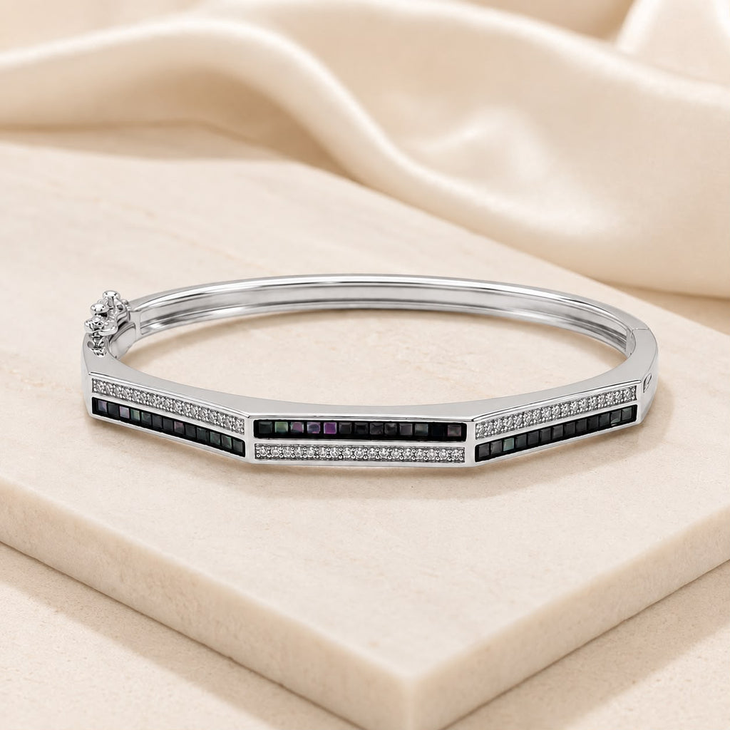Silver Black Geometric Bangle