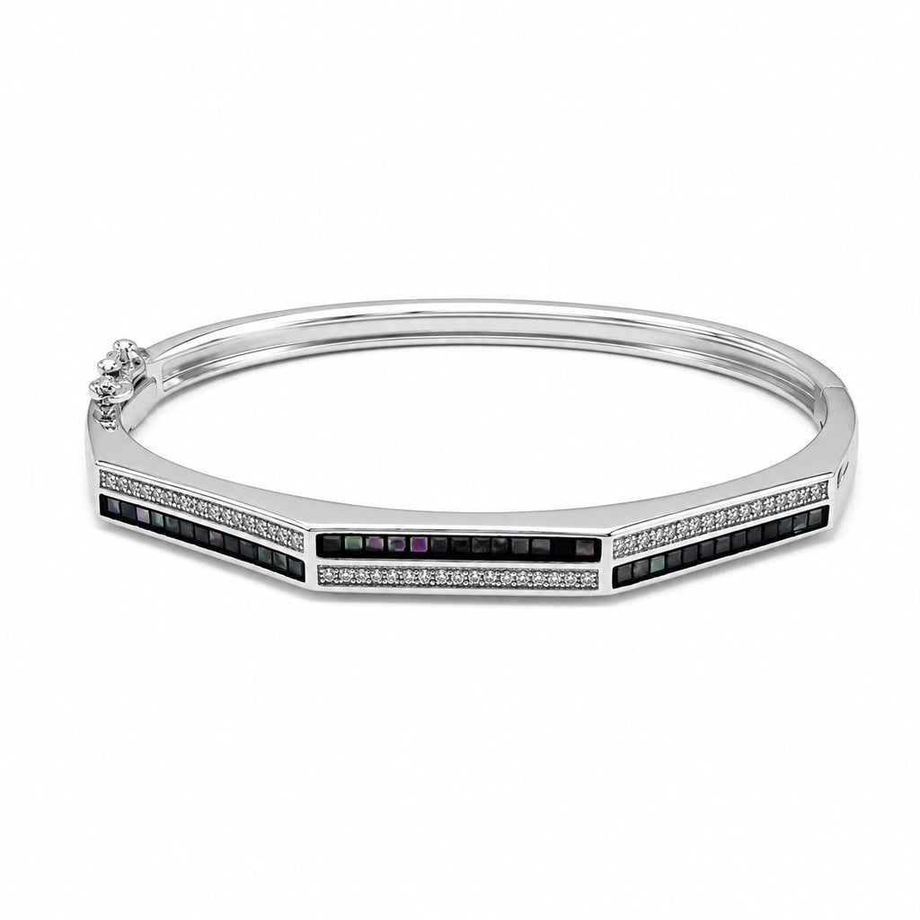 Silver Black Geometric Bangle