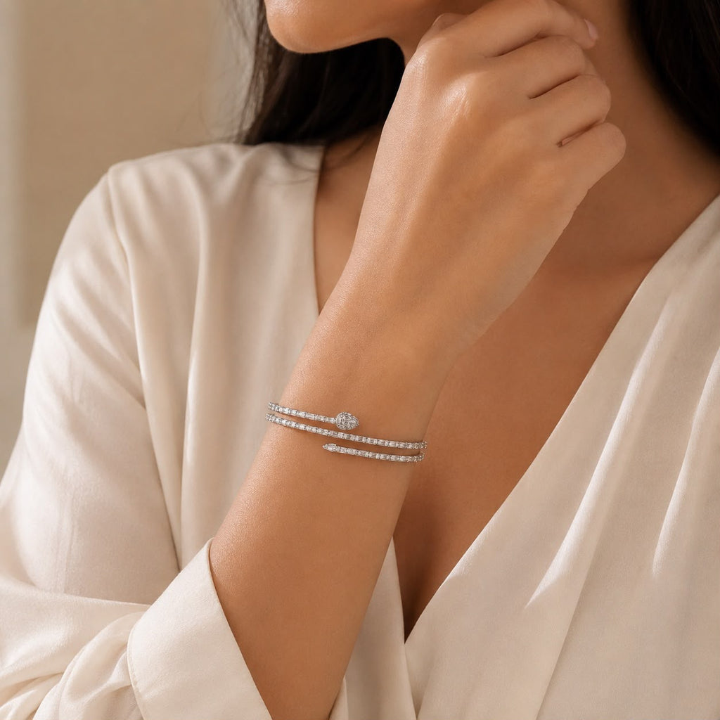 Silver Spiral Crystal Cuff