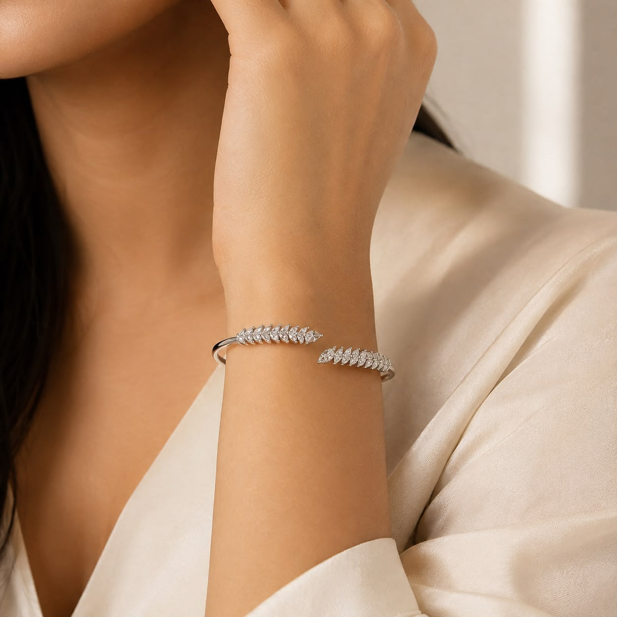 Silver Leaf Open Bangle