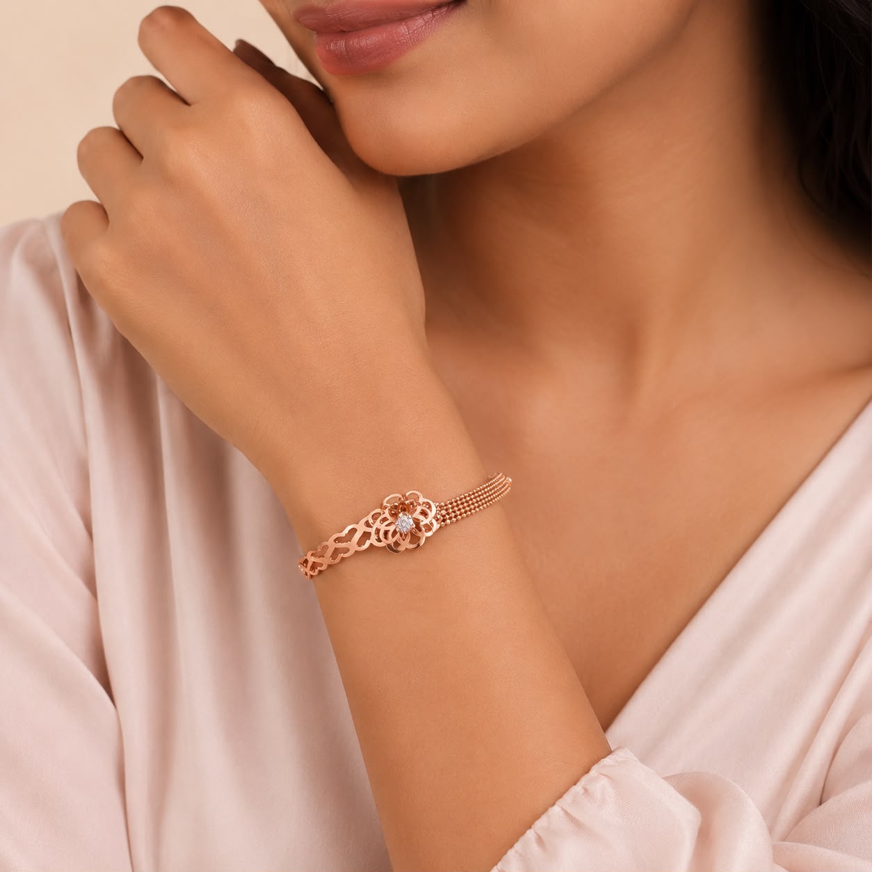 Rose Gold Floral Heart Bracelet