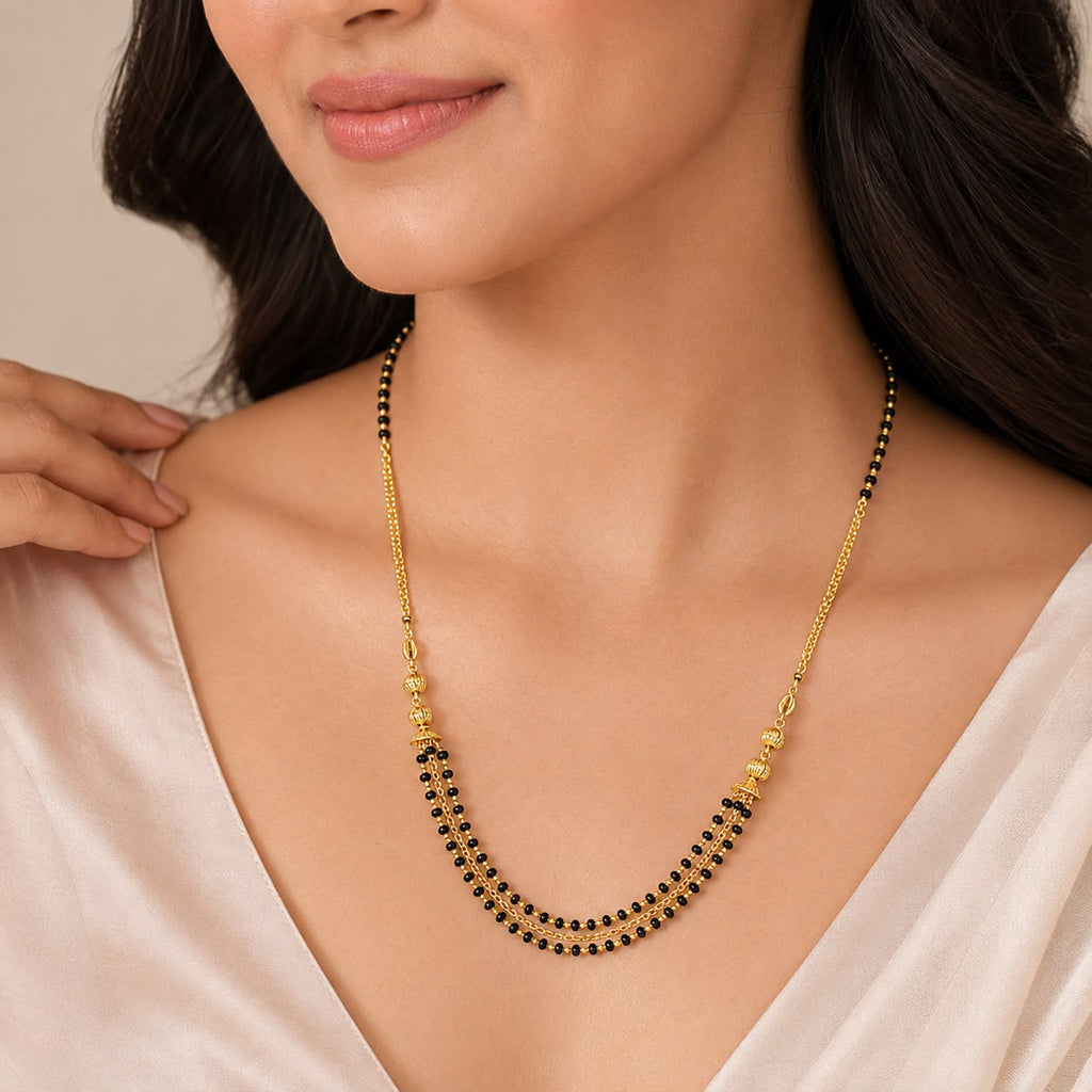 Golden Triple Black Bead Necklace