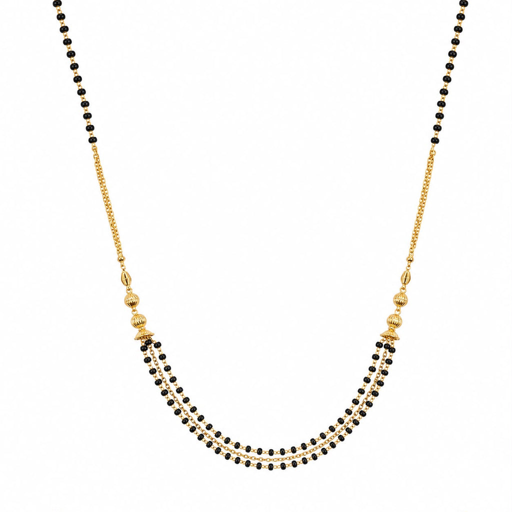 Golden Triple Black Bead Necklace