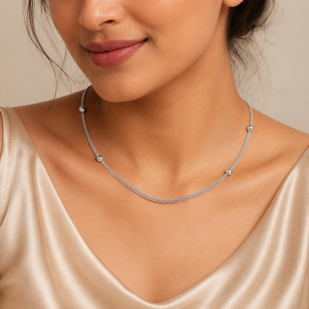 Silver Triple Strand Bead Necklace