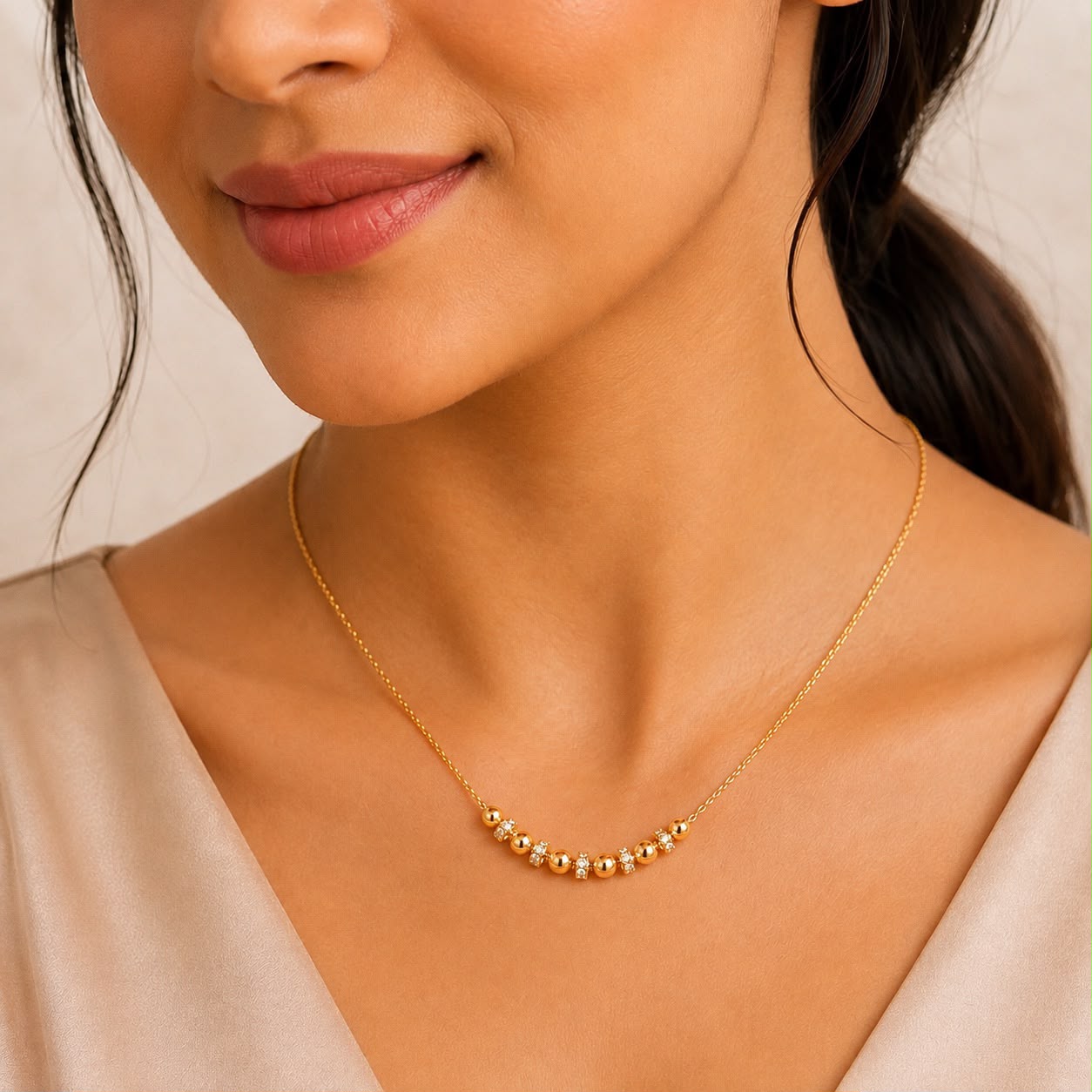 Golden Crystal Bead Necklace