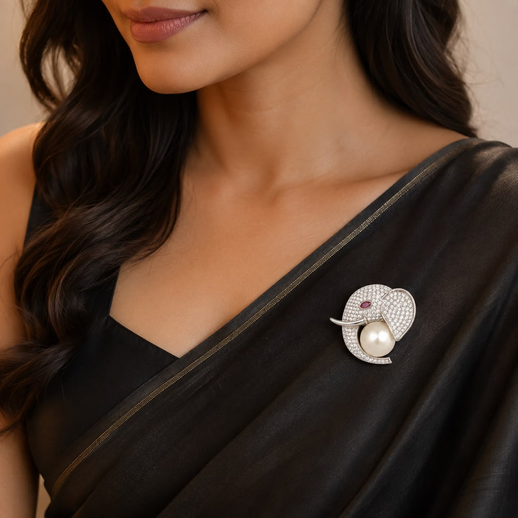 Pink Pearl Elephant Brooch