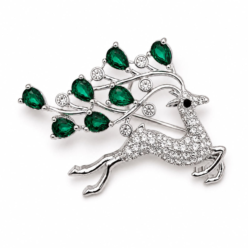 Green Leaf Deer Brooch