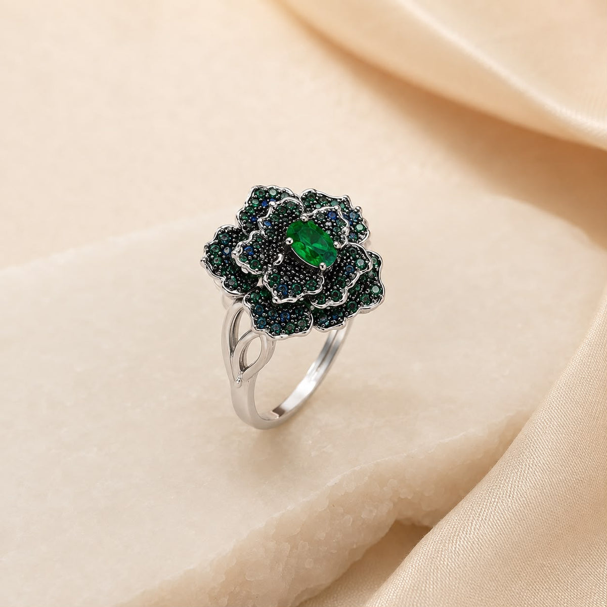 Green Floral Statement Ring