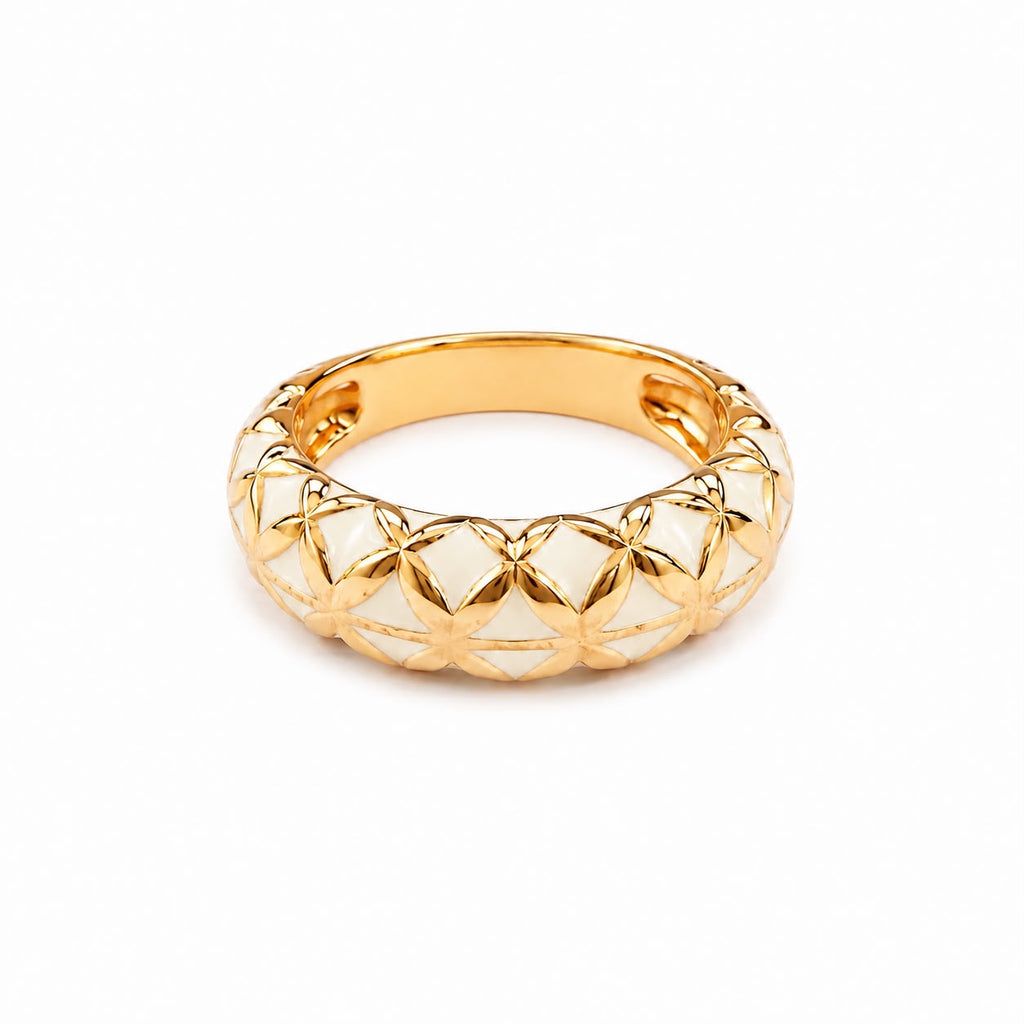 Golden Ivory Floral Band Ring