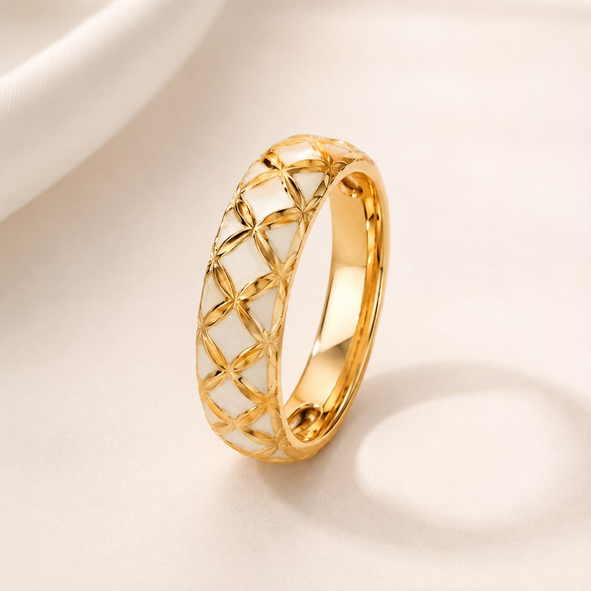 Golden Ivory Floral Band Ring