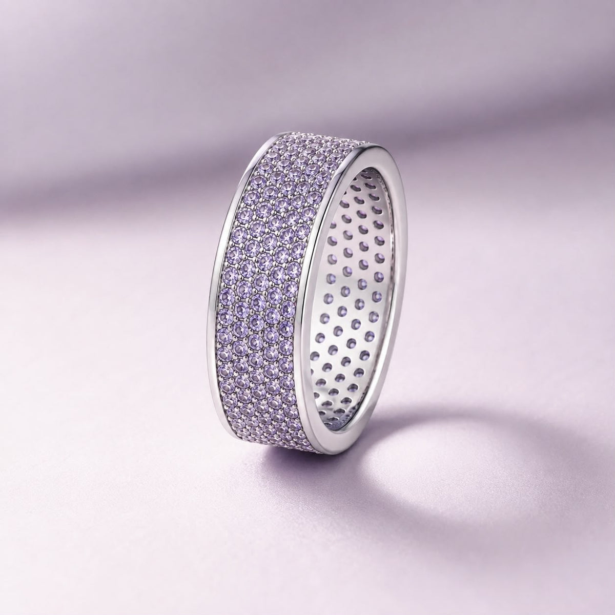 Silver Lavender Crystal Band Ring