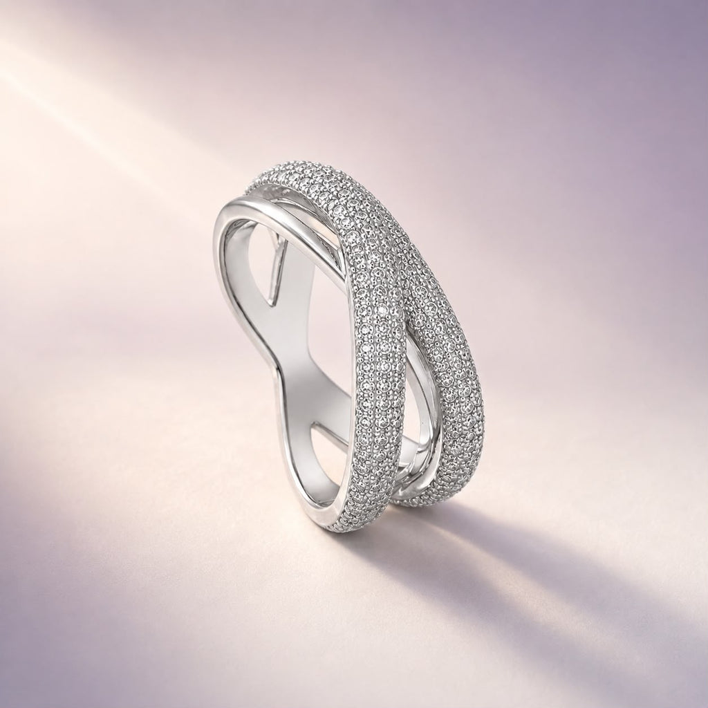 Silver Crystal Crossover Ring