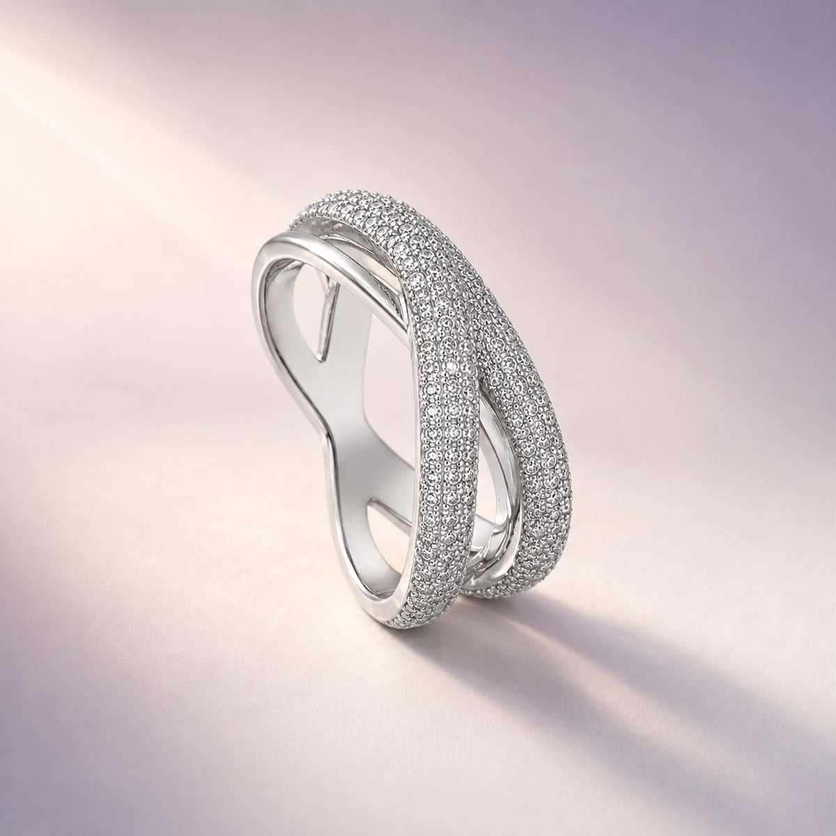 Silver Crystal Crossover Ring