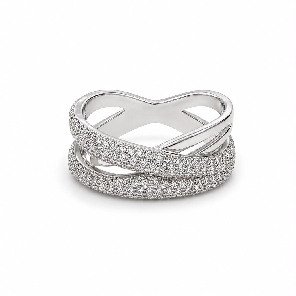 Silver Crystal Crossover Ring