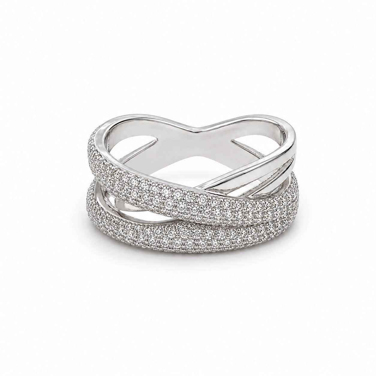 Silver Crystal Crossover Ring