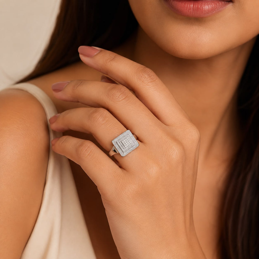 Silver Square Pavé Ring