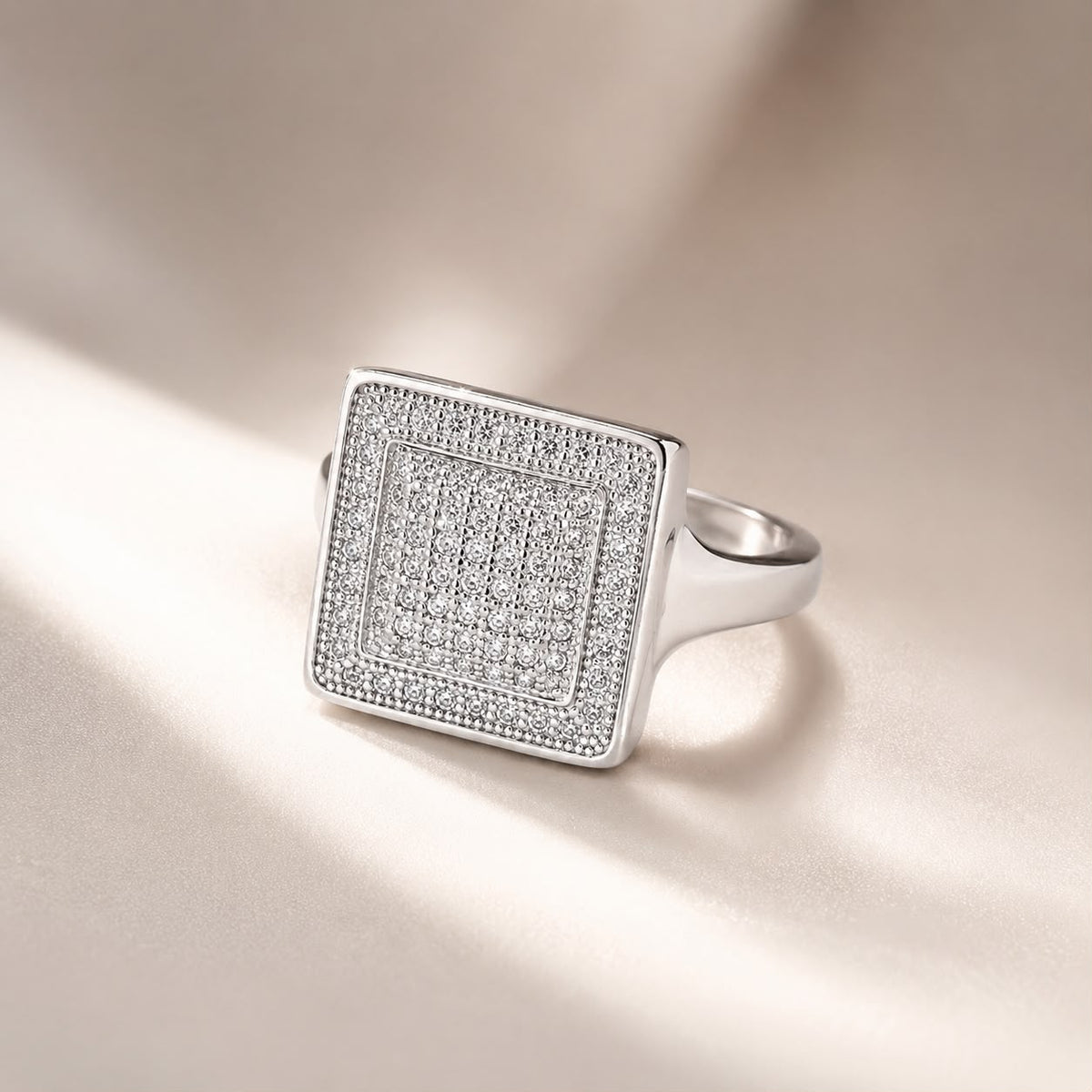 Silver Square Pavé Ring