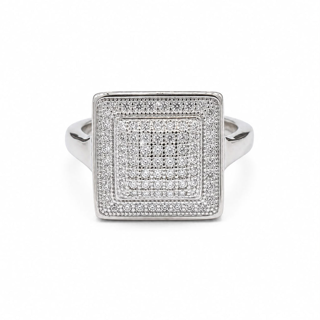 Silver Square Pavé Ring