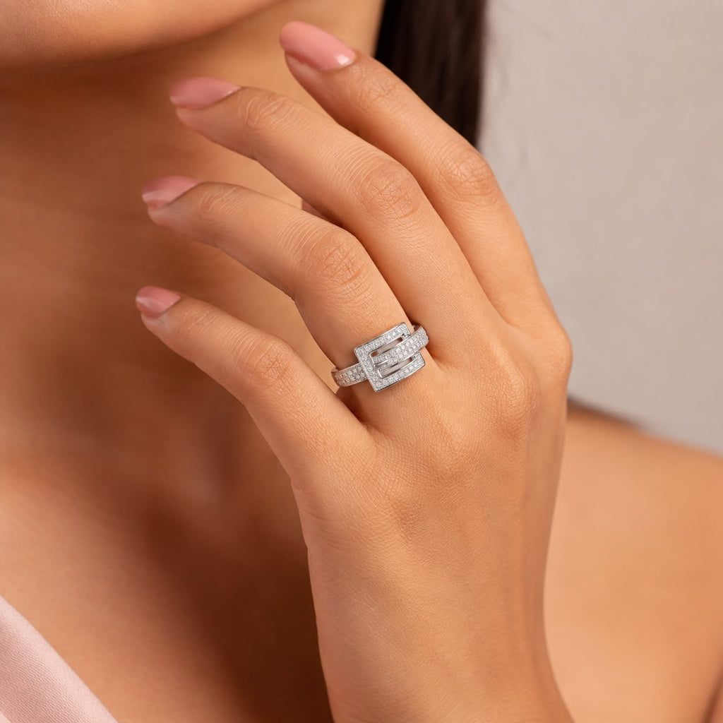 Silver Crystal Buckle Ring