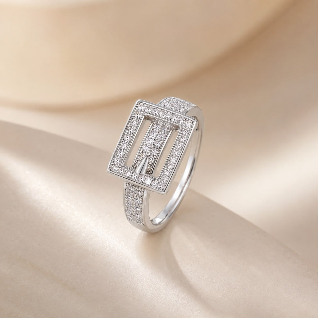 Silver Crystal Buckle Ring