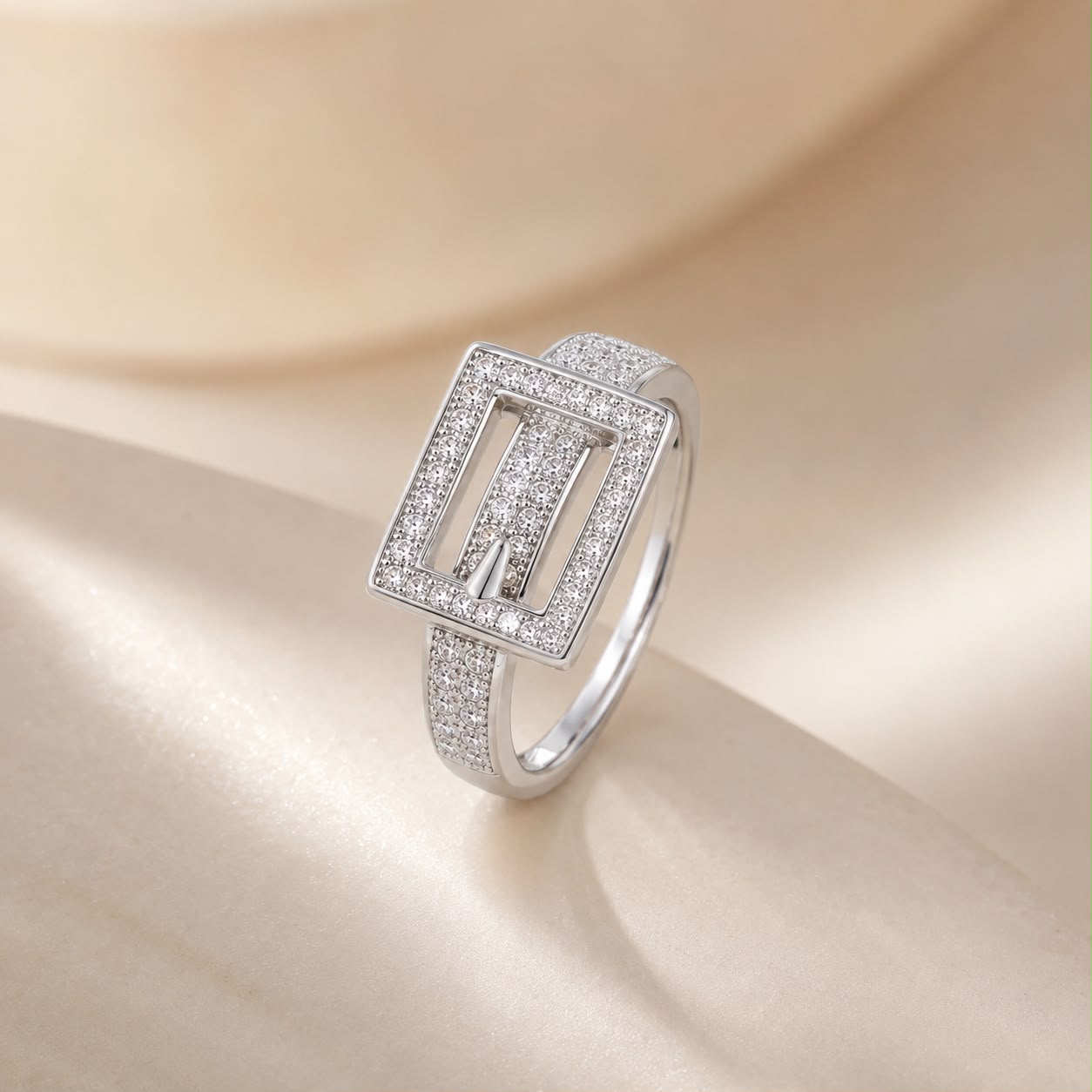 Silver Crystal Buckle Ring