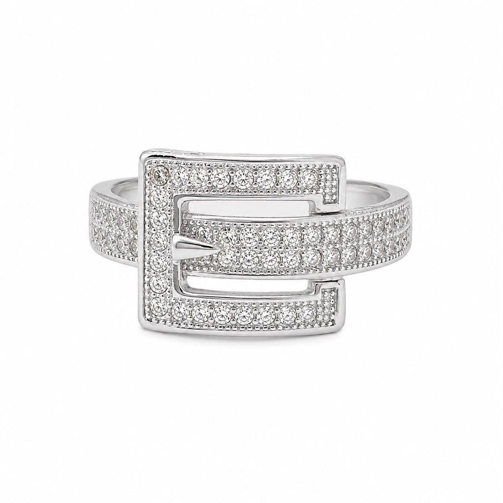 Silver Crystal Buckle Ring