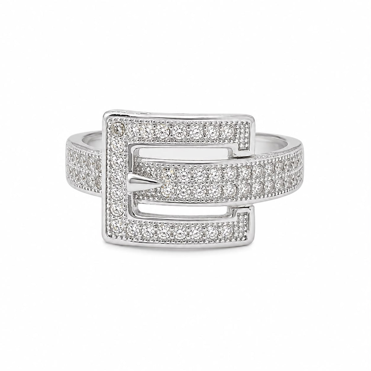 Silver Crystal Buckle Ring
