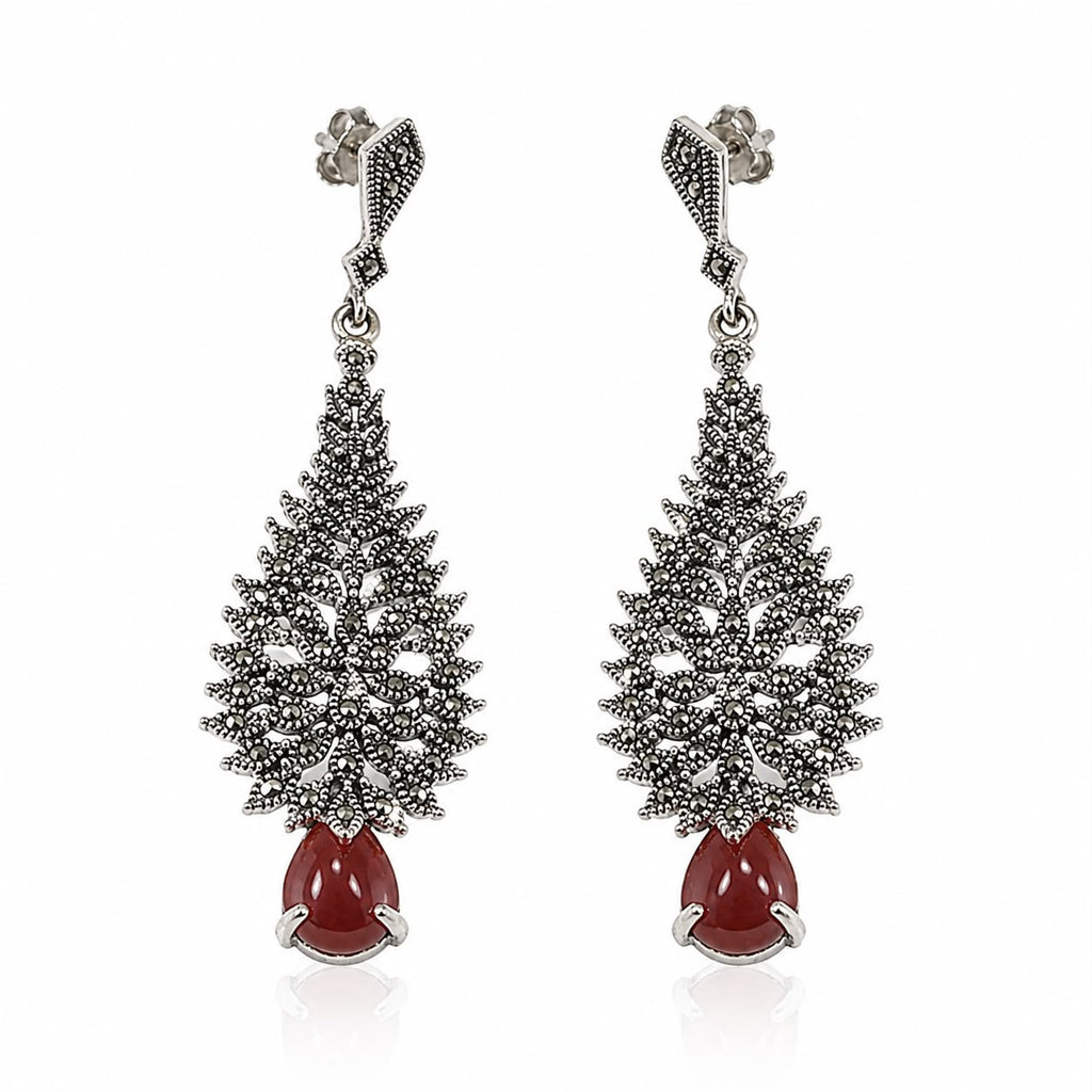 Red Teardrop Filigree Earrings