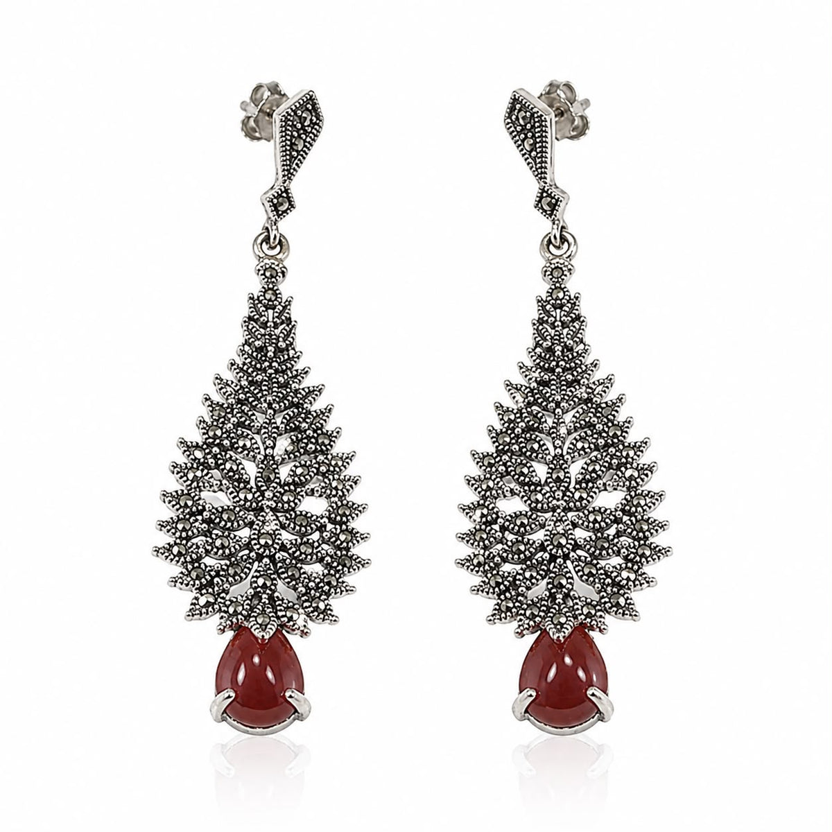 Red Teardrop Filigree Earrings