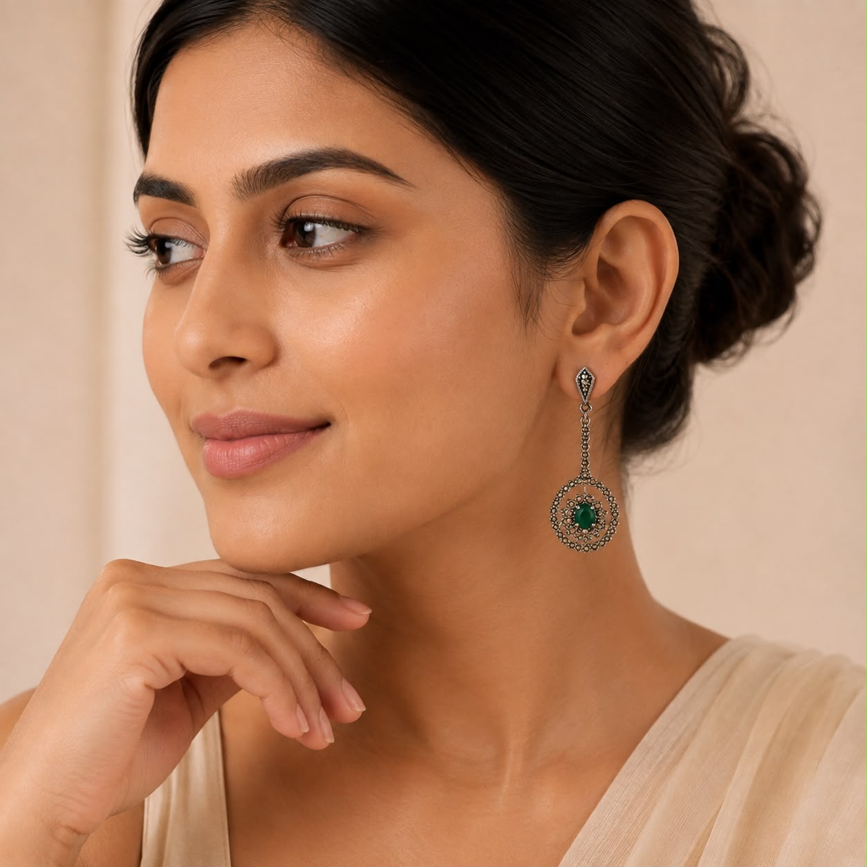 Green Medallion Drop Earrings