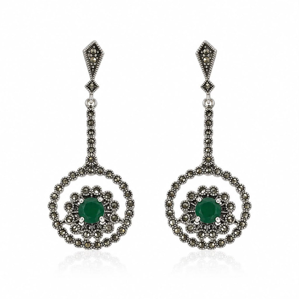 Green Medallion Drop Earrings