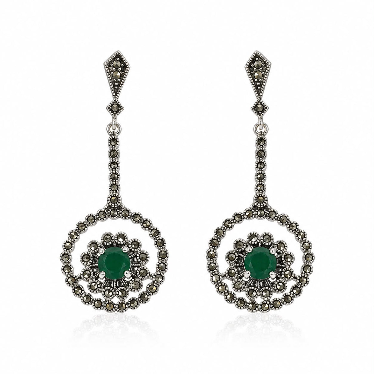 Green Medallion Drop Earrings