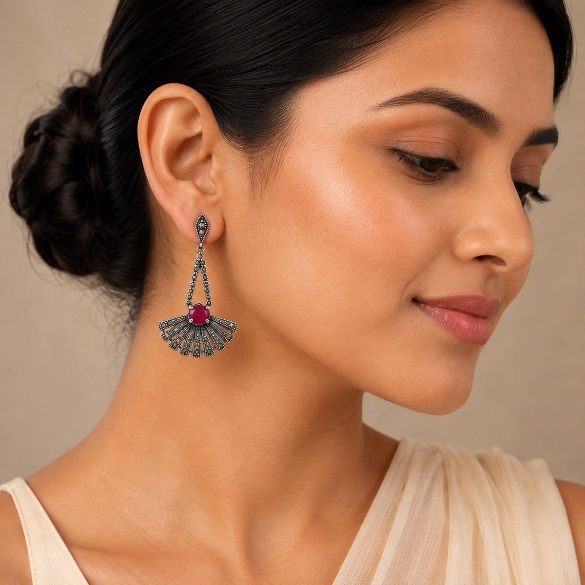 Red Fan Drop Earrings