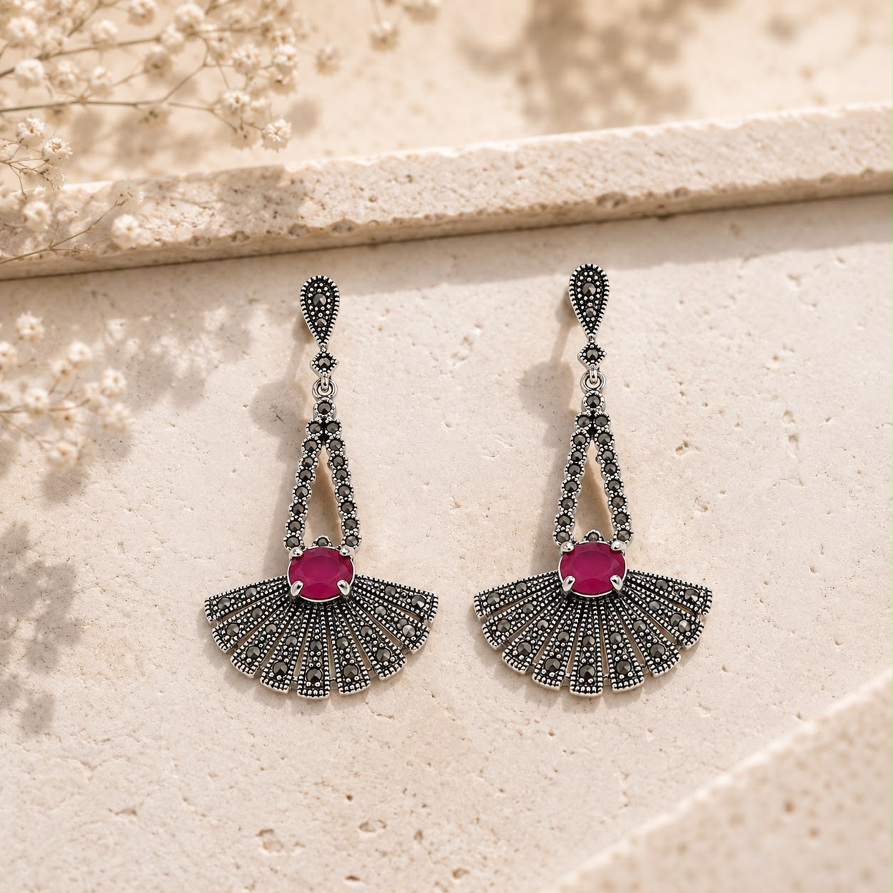 Red Fan Drop Earrings