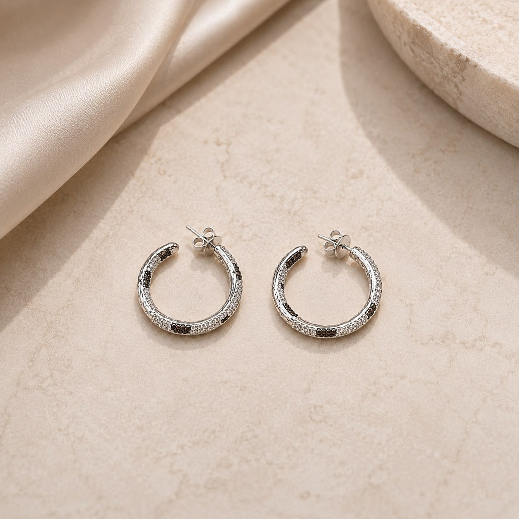 Black Crystal Hoop Earrings