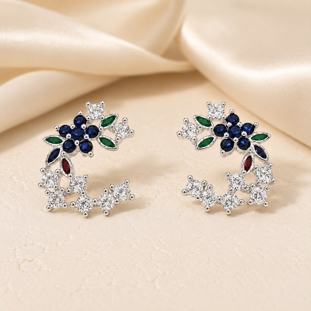 Multicolour Floral Crescent Earrings