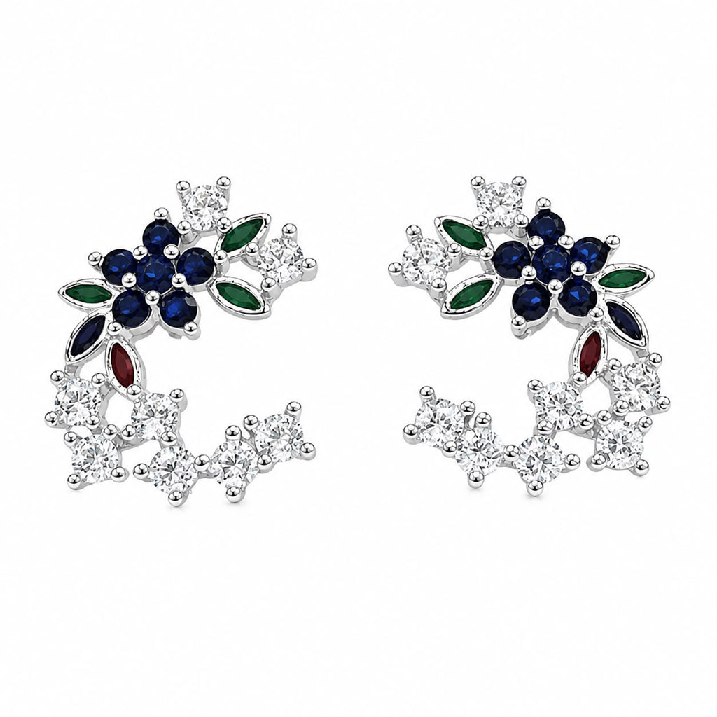 Multicolour Floral Crescent Earrings