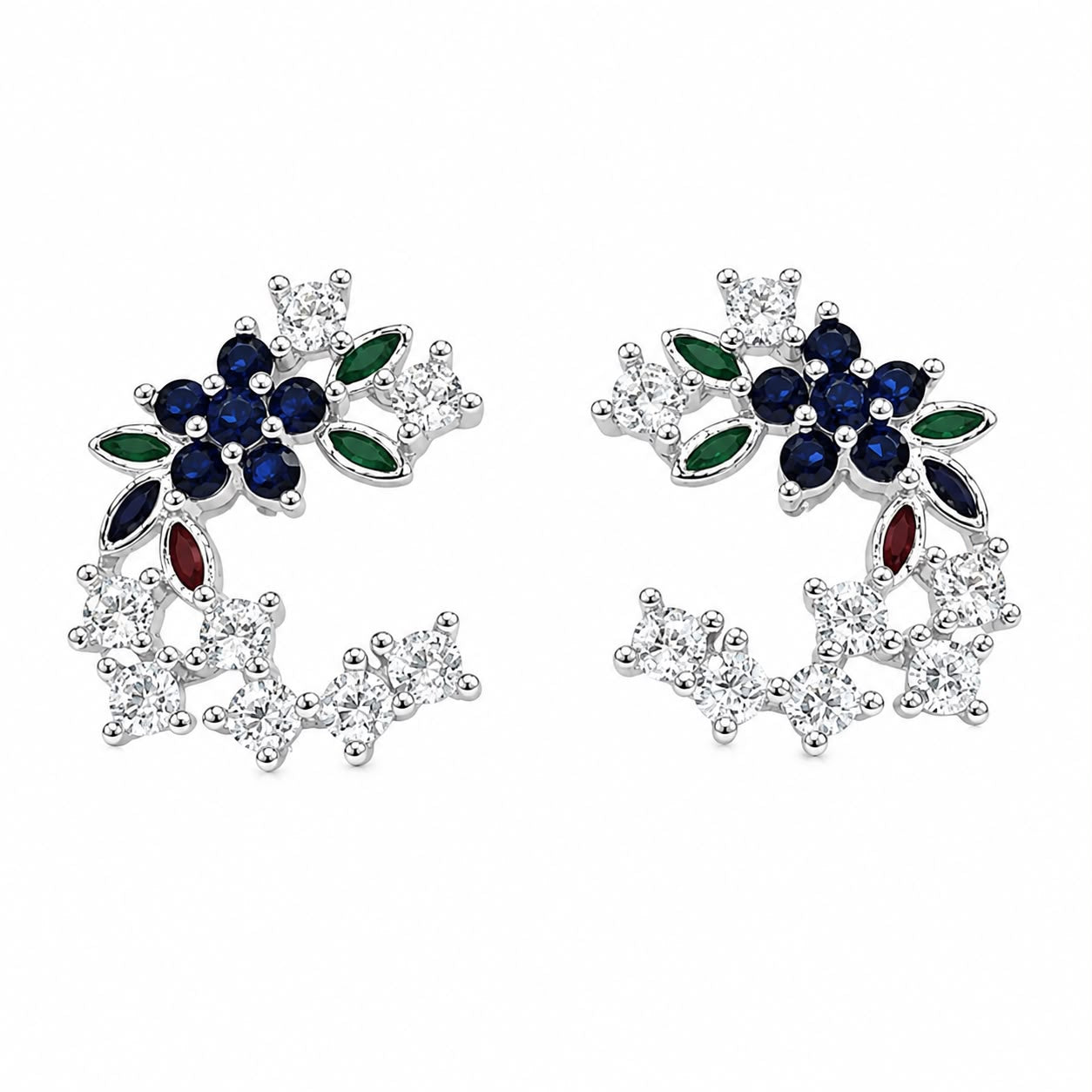 Multicolour Floral Crescent Earrings